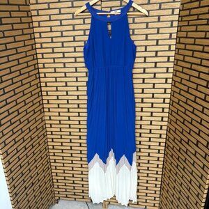 Ya Los Angeles Blue And White Pleated Maxi Dress Size Medium